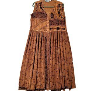 SELECT Womens Maxi Dress Sz 1X Sleeveless Button Up Embroidered Design VTG Y2K